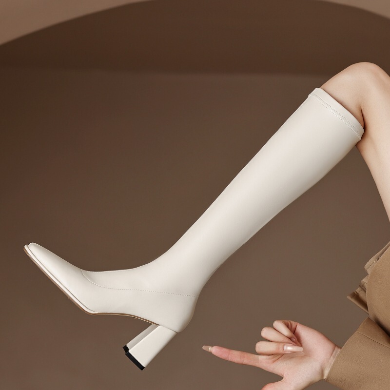 2022 Autumn and Winter Soft-Soled Chunky Heel Elastic Boots, Commuter High-Heeled Slim Boots, Fleece-Lined Comfortable Knee-High Long Boots for Women 2022 Autumn and Winter Soft-Soled Chunky Heel Elastic Boots, Commuter High-Heeled Slim Boots, Fleece-Lined Comfortable Knee-High Long Boots for Women