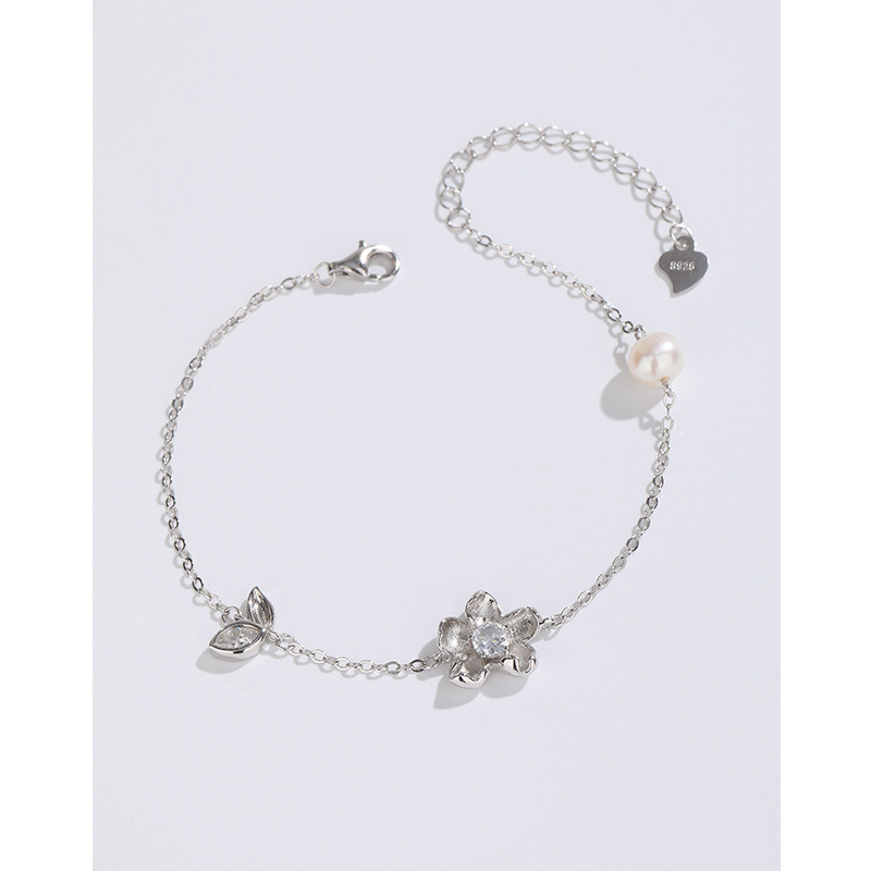 925 de plata esterlina perla de agua dulce flor pulsera mujer nicho diseño estilo coreano alto sentido pulsera novia regalo