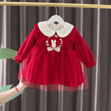 外贸批发婴儿冬季洋气甜美周岁礼服2025新款女宝宝连衣裙直播供货