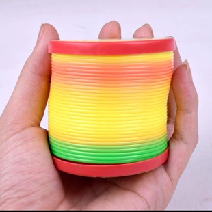 Size two rainbow ring plastic spring ring will climb stairs rainbow ring children's toys wholesale