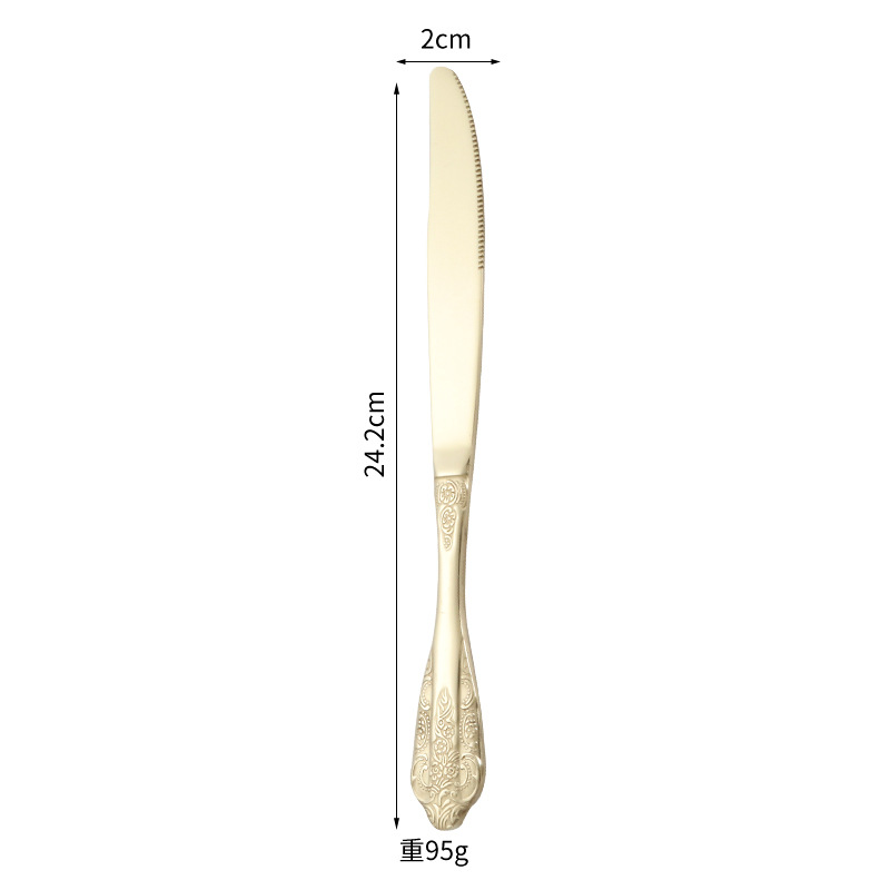 Corte cuchillo de acero inoxidable, tenedor y cuchara europeo retro alivio creativo occidental cuchillo de carne, tenedor y cuchara hotel vajilla traje