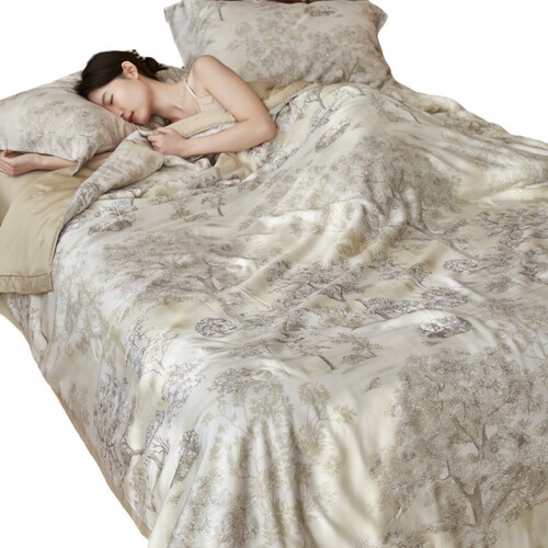 Nordic light luxury 80S Lyocell Tencel summer quilt four-piece set soybean summer cooling quilt air-conditioning quilt cool silk thin quilt