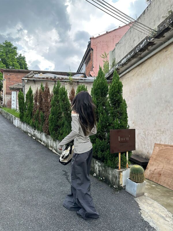 设计感美式基础款休闲吊带露肩横条纹修身长袖T恤衫显瘦女上衣ins|undefined