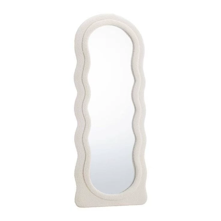 Amazon Wayfair Cross-border E-commerce Irregular Fleece Cloth Full-body Mirror Cream Style Handmade Solid Wood Frame