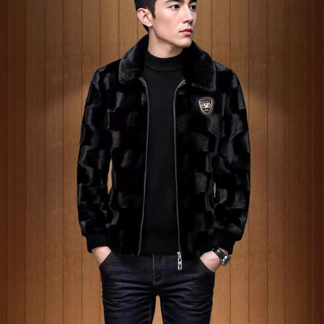 Зимняя утолщенная теплая норковая верхняя одежда, новая мужская куртка из искусственного меха золотистого норкового бархата, красивая верхняя одежда с лацканами, мужская одежда