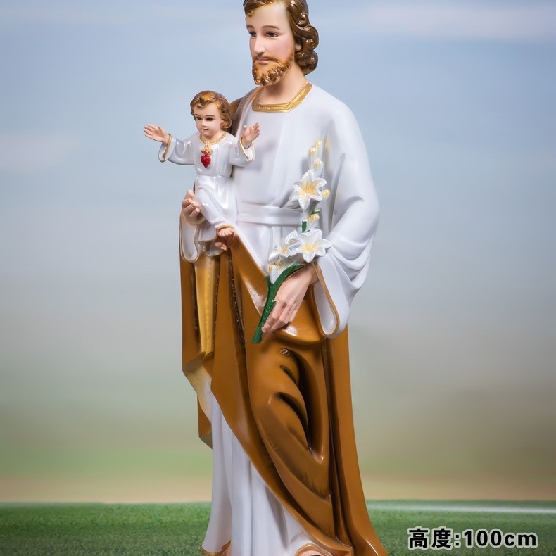 100cm José abraza a un niño santo adornos estatuas de vidrio de fibra de fibra de fibra de vidrio personajes decorativos de iglesia