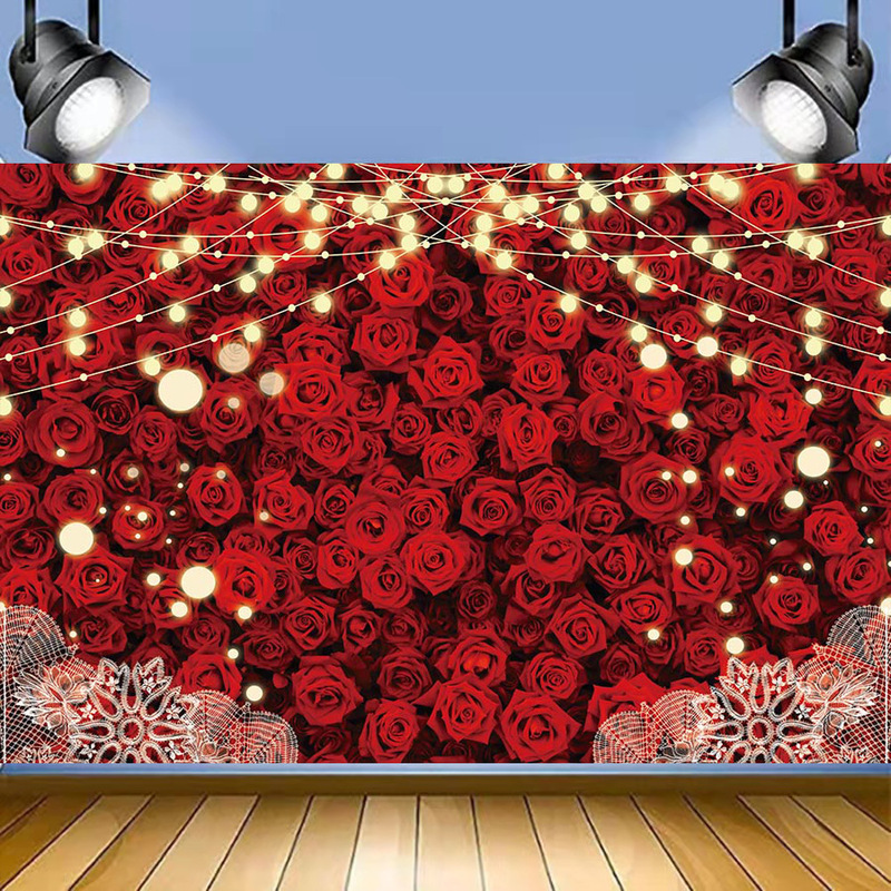 New Red Rose Flower Wall Background Cloth Photography Amazon Holiday Dance Valentine's Day Decoration Photo Props