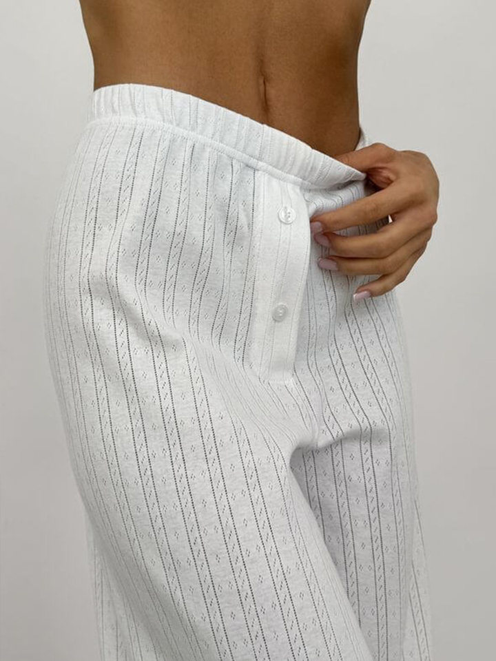 Bộ đồ ngủ nữ 3 món áo cardigan dài tay quần dài họa tiết jacquard — Màu be, Màu hồng chi tiết 66