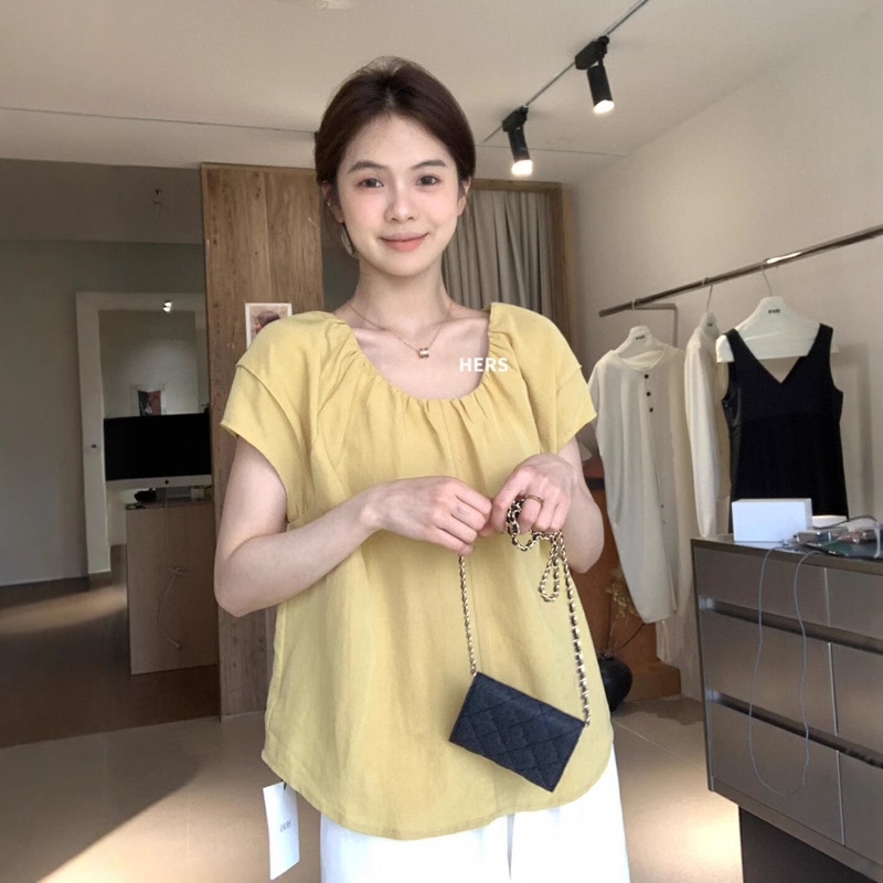 Hers One Spoon of Sweetness Women's Clothing Wholesale Summer Korean Style Simple Elegant Daily Flutter Sleeve Blouse Women's Shirt 20832
