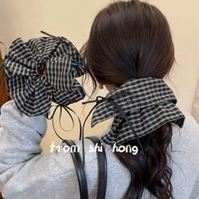 学院风格纹发圈丝带蝴蝶结秋冬新款韩版大肠圈扎发绑发低马尾发饰