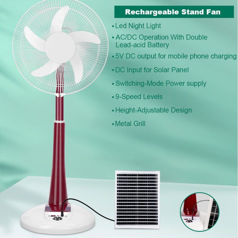 Ventilador solar ventilador de piso recargable ventilador de corriente continua usuarios de casa acampando 16 pulgadas suministro de energía solar