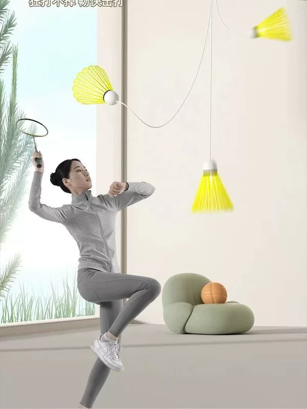 Badminton single trainer automatic rebound line One person self-kill indoor children practice suction cup spiral glow