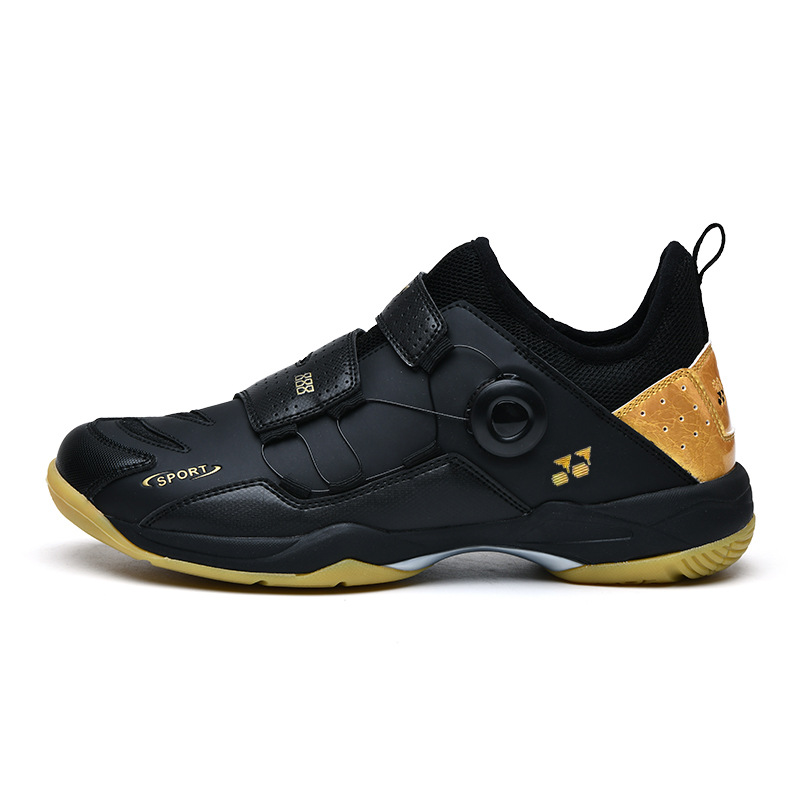 Nuevos zapatos de bádminton transfronterizos para parejas, zapatos de tenis de mesa casuales de botón giratorio de tamaño grande