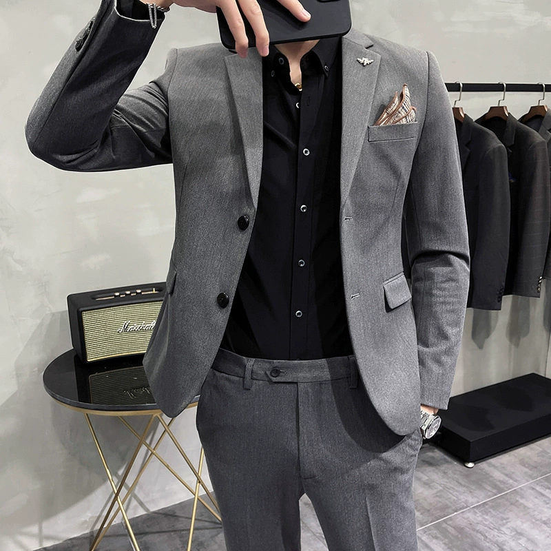 Мужской костюм slim-fit, комплект (пиджак + брюки), ткань, размеры S–7XL, классические серые оттенки