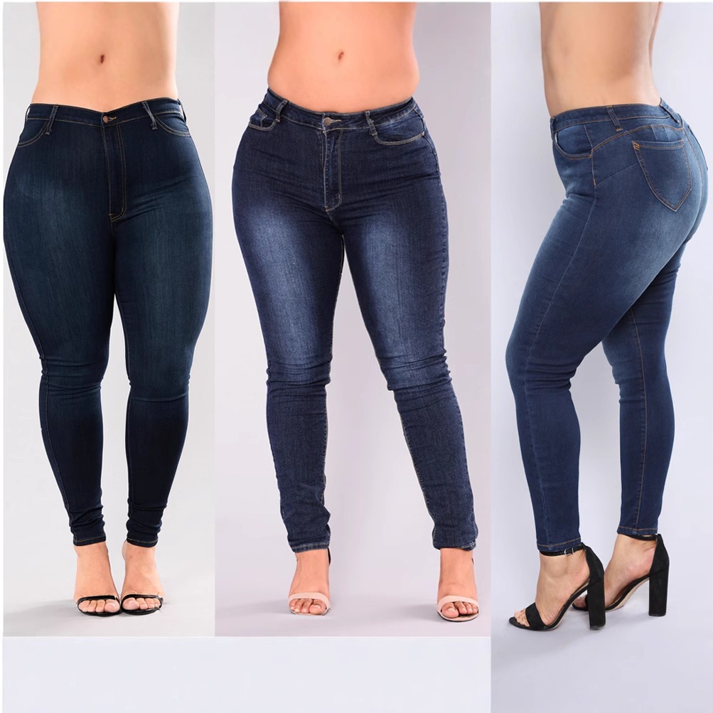 Jeans Entubados Talla Grande para Mujer de Algodón Denim, Cintura Alta, Alta Elasticidad