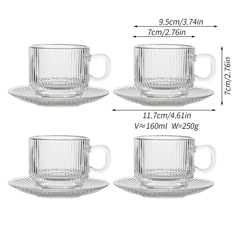 Taza de café americana transfronteriza de alto valor Taza de vidrio Diseño de plato Té de la tarde de sentido avanzado Taza de vidrio con leche condensado
