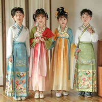 Весенний наряд для девочек Hanfu, новинка 2024 года, платье в древнем стиле, костюм Тан для маленькой девочки, детский костюм древней суперфеи, платье на весну и осень.