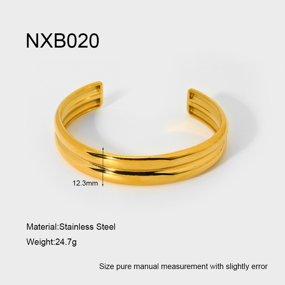 18g Weight 0.03µm-0.05µm Gold Plating Thickness PVD Coated Gold Plating Process 18K Real Gold Plated Plating Material Zircon Inlay Material Bangle Classification 1 Piece Quantity Casual, Holiday, Daily, Street Occasion 304 Stainless Steel Material Geometric Pattern Women's Gender Retro, Classic Style Style Mixed Metal, Plating, Hammered Craft Retro Classic Style Geometric 304 Stainless Steel 18K Gold Plated Bangle In Bulk 10