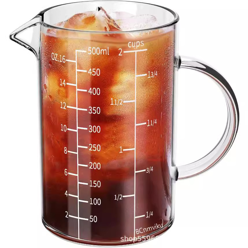 500 ml 1000 ml 16 onzas de vidrio de alta temperatura resistente al calor de borosilicato con vidrio de mango