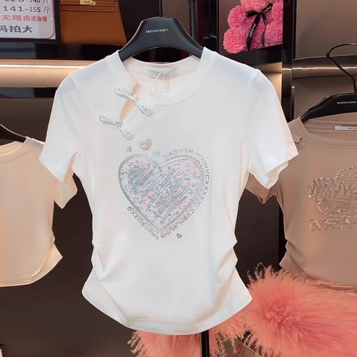 New Chinese Style National Wind Disc Button Stylish Youthful Upgraded Women's 2025 Summer Design Focused Minority White Short Sleeve T-shirt