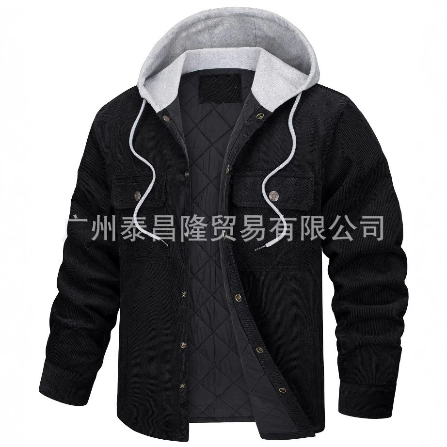 Внешняя торговля Amazon новая мужская вельветовая хлопковая верхняя одежда с капюшоном и длинными рукавами из хлопка утолщенные мужские брюки с клапаном и карманами теплая верхняя одежда