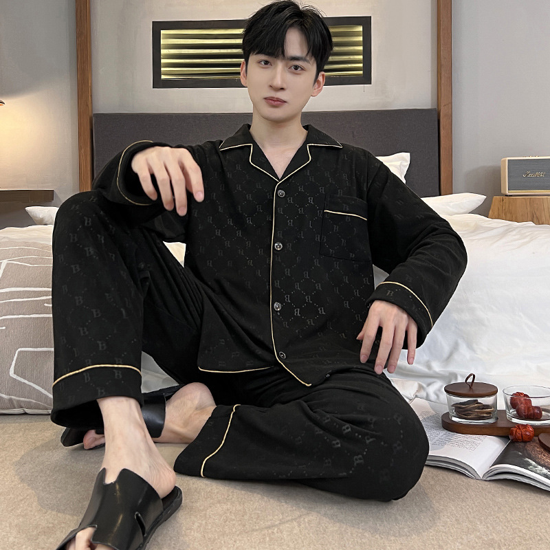 Pijamas de terciopelo para hombres primavera, otoño, invierno, terciopelo de coral más cálido, terciopelo de isla, cardigan, conjunto de ropa para el hogar