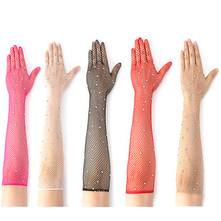 European and American Fashion Adult Hot Diamond Shiny Mesh Bouncy Fishnet Elastic Colored Diamond Halloween Carnival Gloves