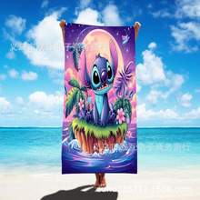 TEMU新款大尺寸史迪奇印花沙滩巾 儿童游泳巾浴巾毛巾超细纤维