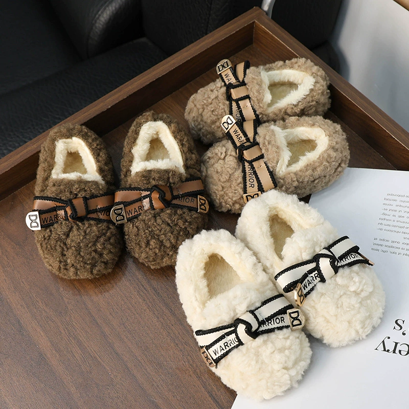 Детская хлопчатобумажная обувь 2023 зимний новый стиль для девочек милые меховые туфли