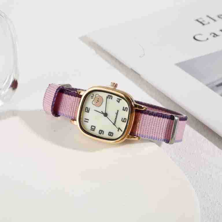 Selezionato nuovo nylon minimalista con quadrante quadrato e rotondo Serie Little Bear Dial Orologi al quarzo carini e casual per studenti e studentesse_voghion.com