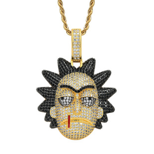 Cross-border Amazon Hot Rick Pendant Rick And Morty Figure Micro-inlaid Zircon Hip-hop Necklace