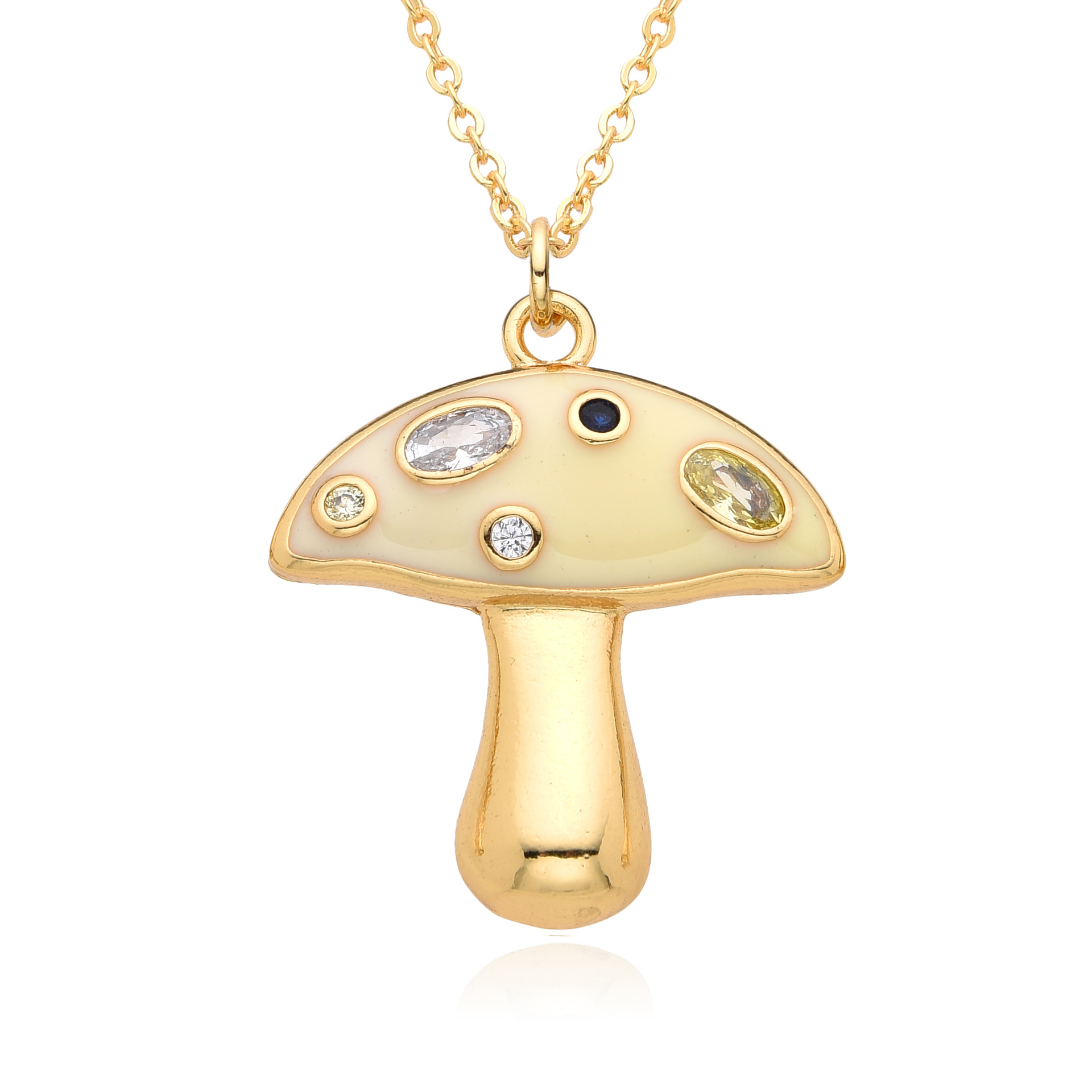 Mushroom Pattern Women's Gender Copper Inlay Mushroom Zircon Pendant Necklace