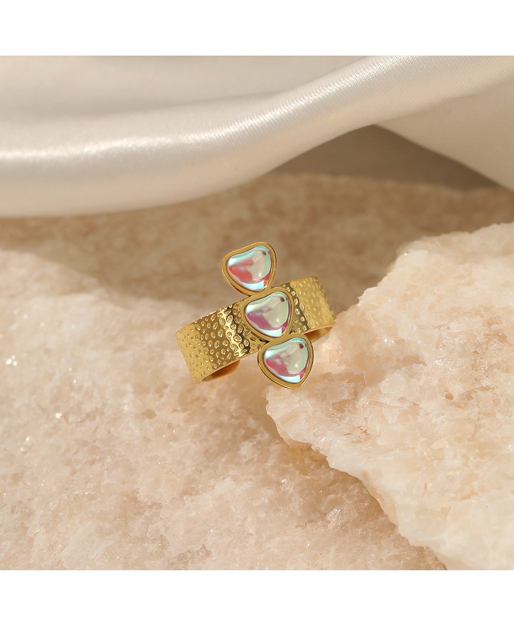 Simple Style Heart Shape Stainless Steel Inlay Opal Open Ring 1 Piece