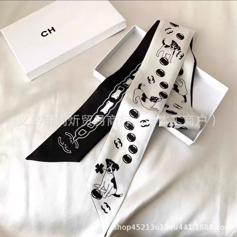Authentic Chanel-Style Silk Scarf for Tying Bag Handles, Silk Ribbon, Diamond-Pattern Hair Tie, Bowknot Scarf, New Ribbon Authentic Chanel-Style Silk Scarf for Tying Bag Handles, Silk Ribbon, Diamond-Pattern Hair Tie, Bowknot Scarf, New Ribbon