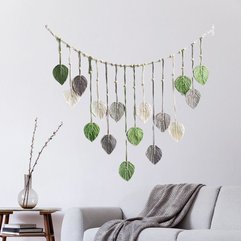 Nordic Handmade Woven Cotton Rope Leaf Tapestry Children's Room Background Wall Tassel Wall Hanging Clip Photo Bedroom Wall Decoration Nordic Handmade Woven Cotton Rope Leaf Tapestry Children's Room Background Wall Tassel Wall Hanging Clip Photo Bedroom Wall Decoration