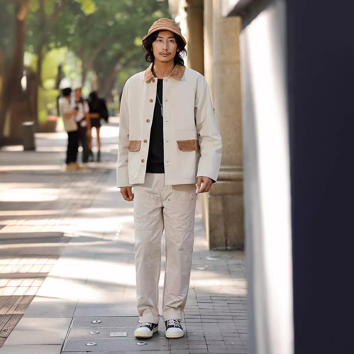 Lote especial OKONKWO Chaqueta de trabajo de lona con cuentas de ferrocarril Chaqueta de trabajo con cuello de pana a juego