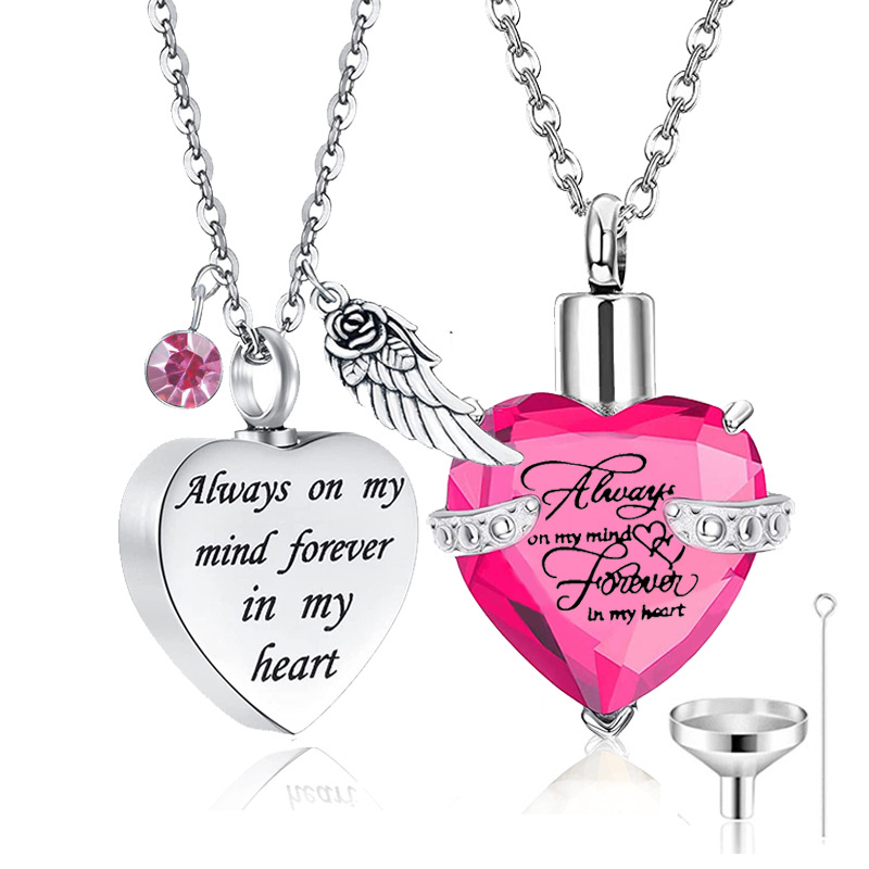 Joyería conmemorativa de cenizas de hueso fijo collar de vidrio tallado mascota ataúd cinerario cumpleaños amor colgante piedra collar de acero inoxidable