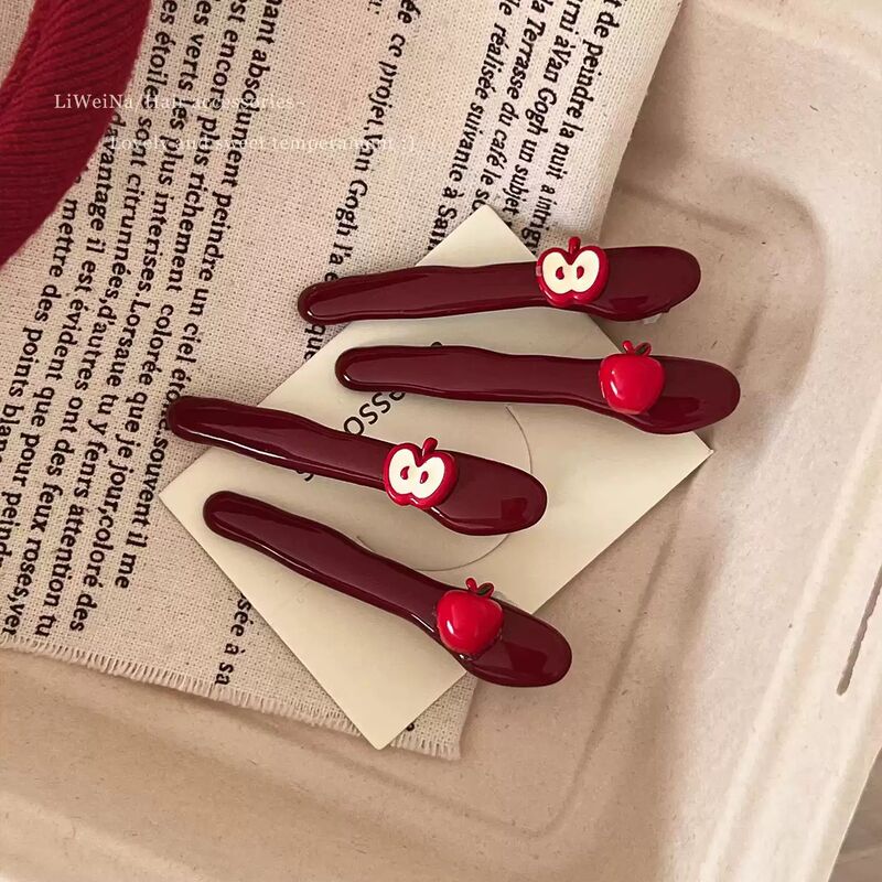 Cute Ankora Red Small Apple Bangs Hairpin for Women, Korean Style High-Value Duckbill Clip for Forehead Hair