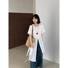 Jiangzuo [西湖イブニングブリーズ] 不規則な質感のロング女性のシャツ女性の夏の日焼け止めシャツ 1595