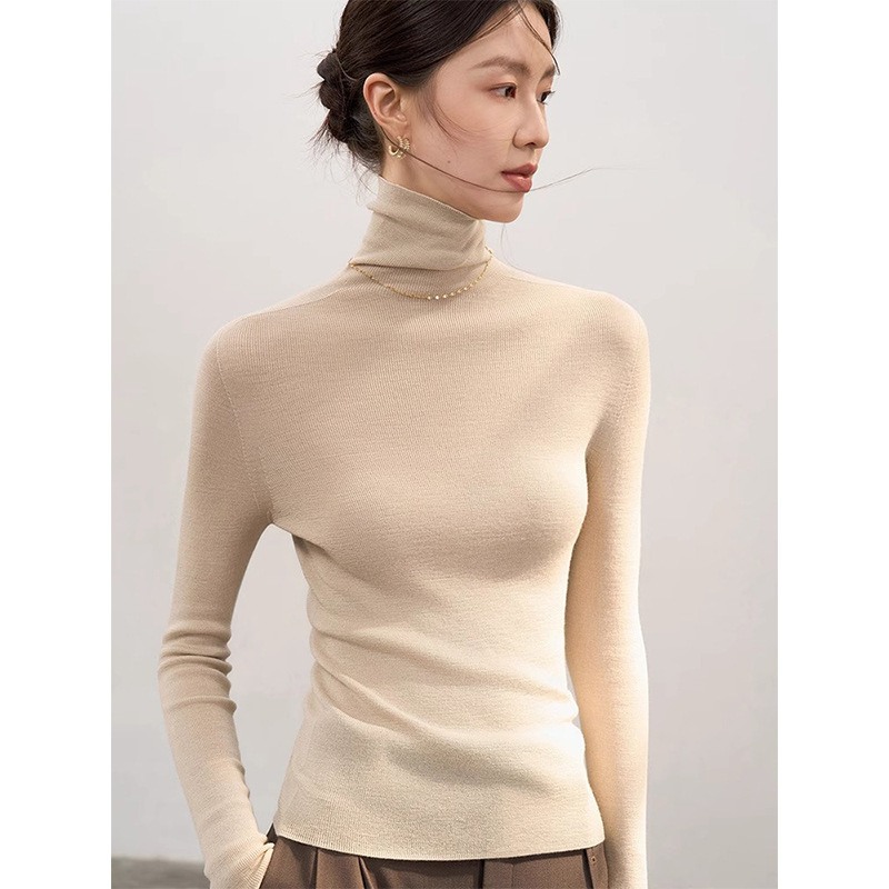 All Wool Yangtze Yarn Seamless One-piece High Neck Slim-fit Slim Knitted Base Shirt for Women