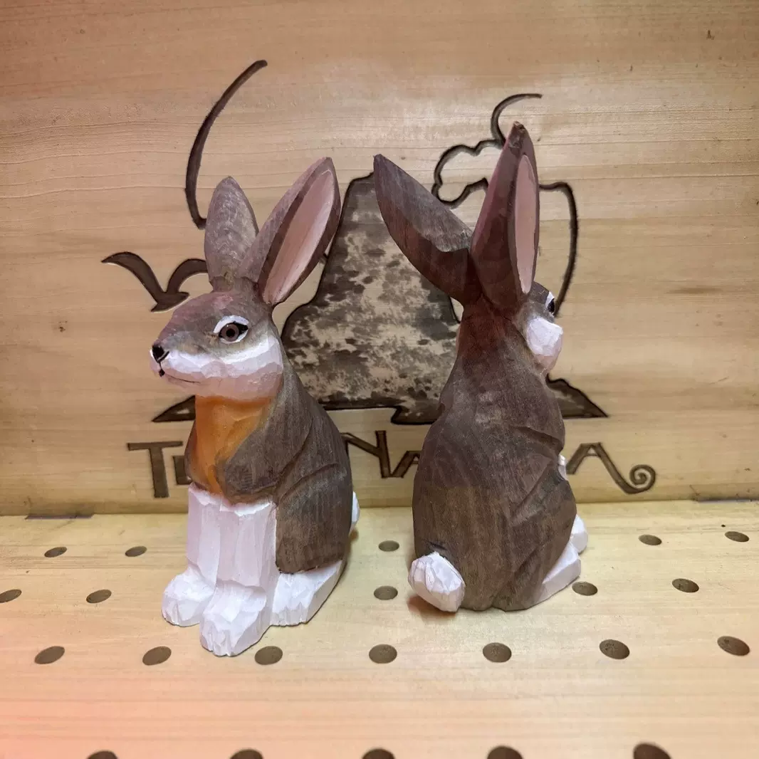 手工雕刻木质工艺品摆件创意家居饰品客厅创意礼品兔子木制工艺品