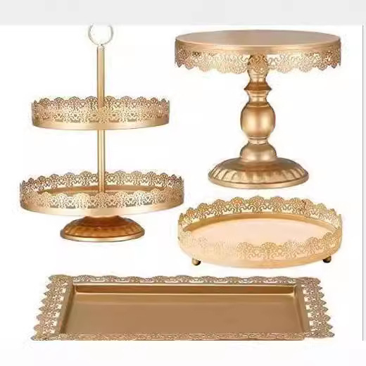 Estante de pastel europeo de hierro forjado conjunto de decoración de boda postres tienda de bocadillos estante de baile prop bandeja de pastel