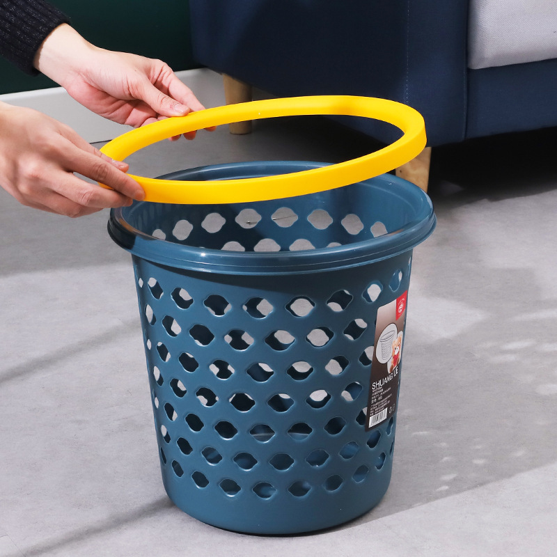 Household Hollow Garbage Basket Modern Simple Style Plastic Trash Can Color Thickened Two-Color Trash Can Ready for Sale