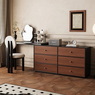 Light Luxury High Dressing Table Bedroom Retro Style Solid Wood Makeup Table Walnut Middle Style Dressing Table Bucket Cabinet