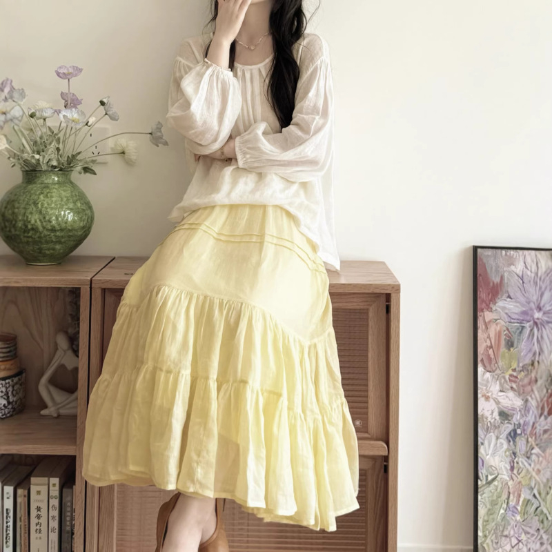 Summer Ramie Skirt with Lining, Ramie A-Line Tiered Skirt, Slimming Mid-Length Skirt, Slimming Effect D0152 Summer Ramie Skirt with Lining, Ramie A-Line Tiered Skirt, Slimming Mid-Length Skirt, Slimming Effect D0152