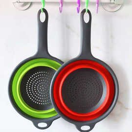 跨境多功能折叠沥水篮带手柄圆形滤水篮可伸缩洗菜篮厨房工