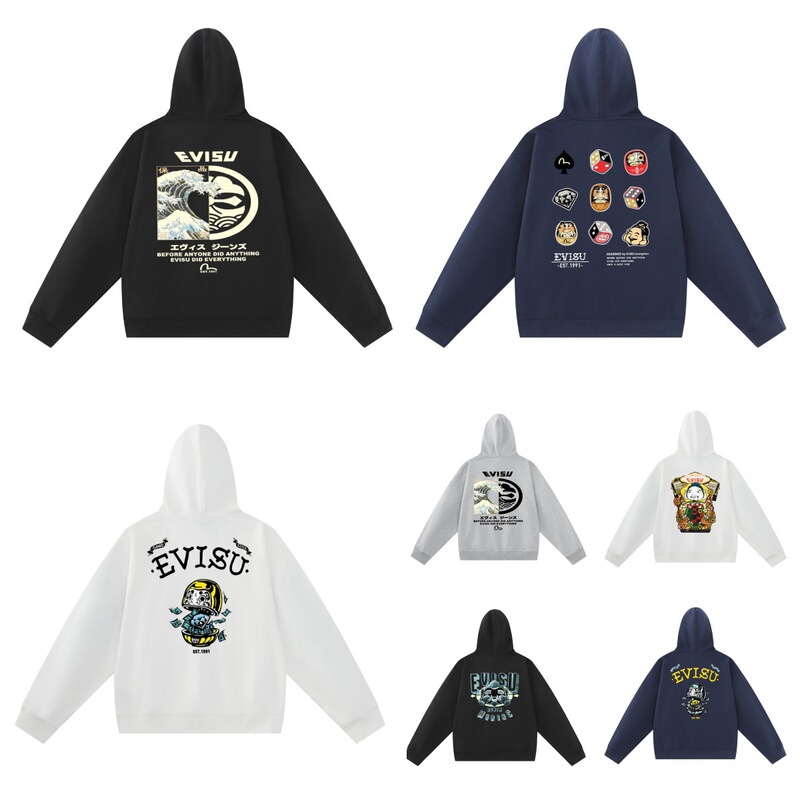 Evisu Fu Shen Hooded Sweatshirt Autumn and Winter New Trendy Pure Cotton Cross-Border Dropshipping Loose Versatile Unisex Style