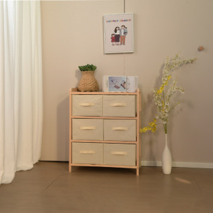 Solid Wood Drawer-Type Oxford Cloth Storage Cabinet, Underwear and Sundries Sorting Cabinet, Bedroom Cupboard, Simple Children's Wardrobe