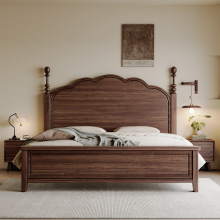 厂家定制黑胡桃木实木床美式床中古实木床主卧1米8大床法式复古床