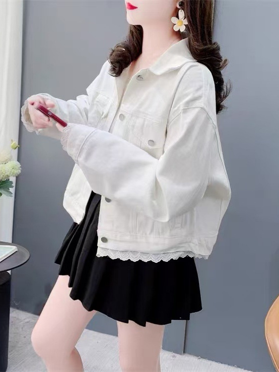 港味复古蕾丝花边牛仔外套女春季2025年新款宽松洋气减龄夹克上|undefined